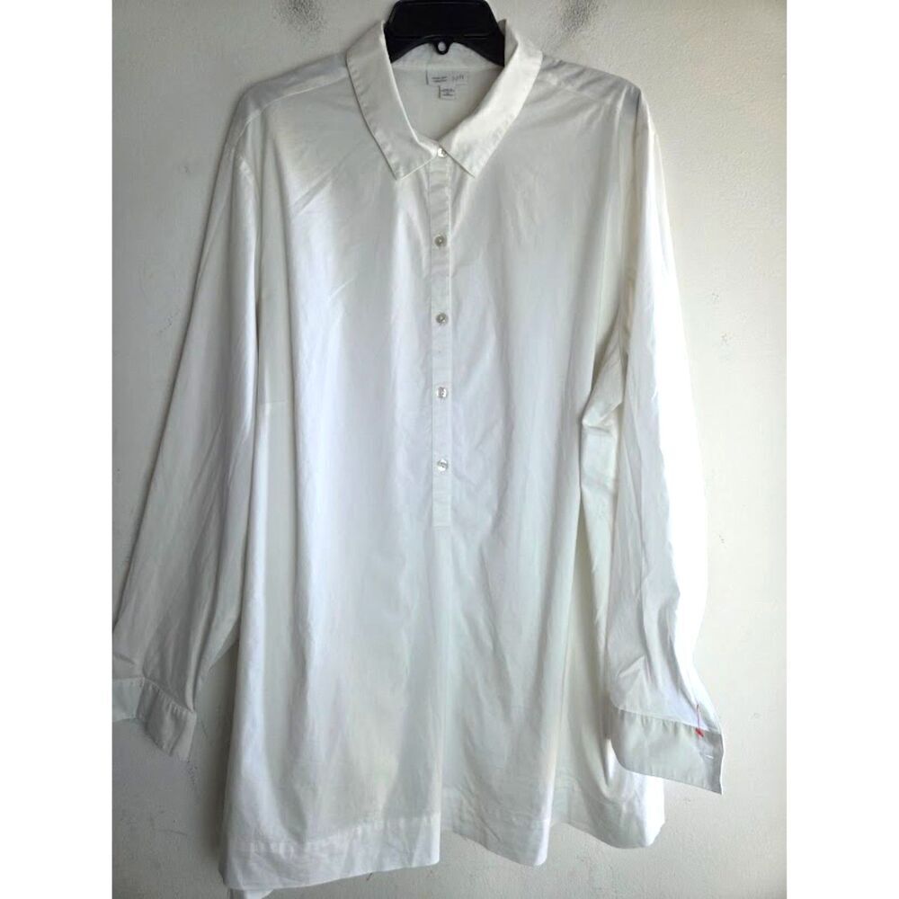 J.Jill  "White Shirt Collection" Cotton Blend Pop Over Tunic Length Blouse sz 3X